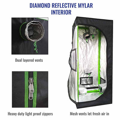 4’ x 2’ Reflective Grow Tent with dual layered vents